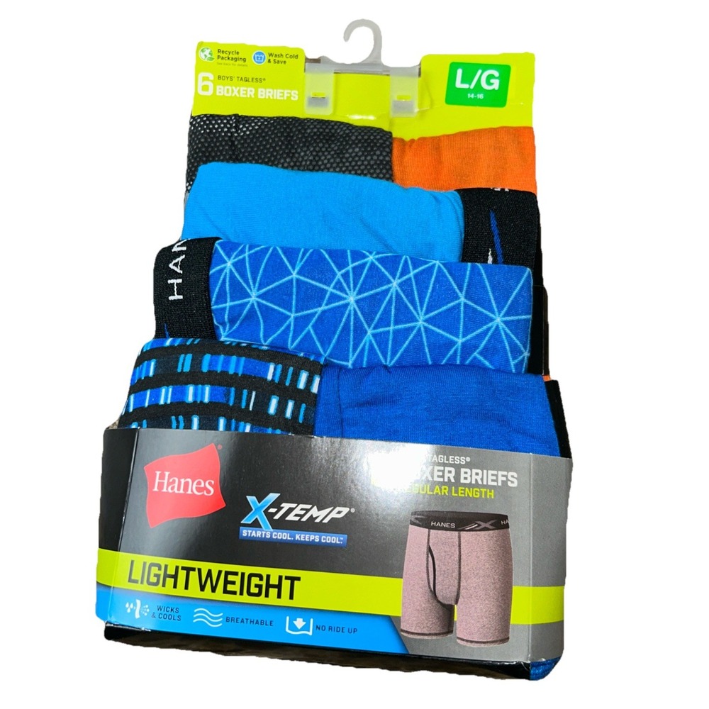 Hanes X-Temp boys 6 Boxer Briefs Large 14-16 Regular Length